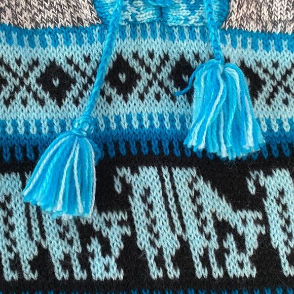 Ecologic Arts Vintage 100% Alpaca Aztec Geo Fringe Knit Hooded Sweater Tassel - Picture 16 of 16